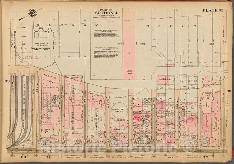 Historic 1927 Map - Plate 69, Part Of Section 4: [Bounded By (Hudson River Piers) Tw - Vintage Wall Art