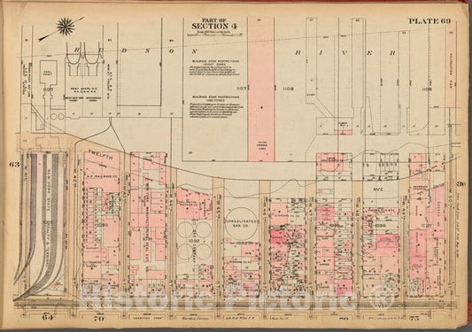 Historic 1927 Map - Plate 69, Part Of Section 4: [Bounded By (Hudson River Piers) Tw - Vintage Wall Art