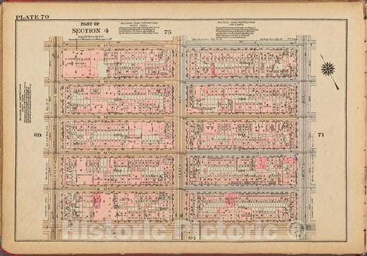Historic 1927 Map - Plate 70, Part Of Section 4: [Bounded By W. 47Th Street, Ninth A - Vintage Wall Art