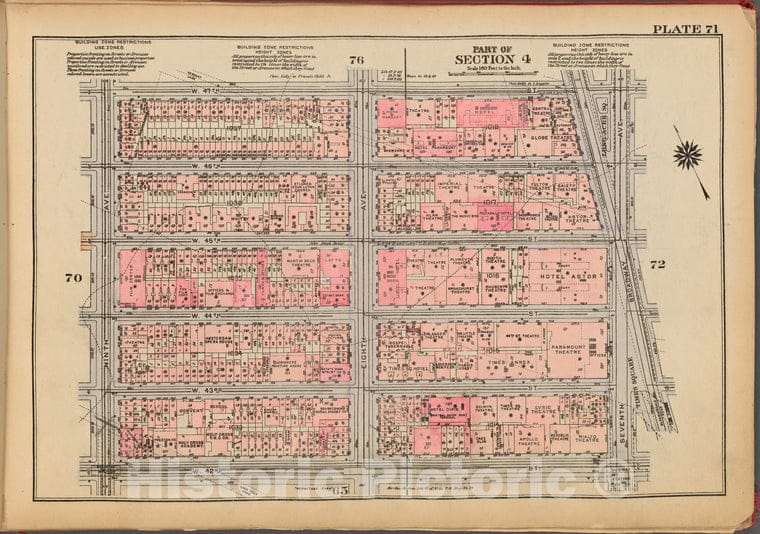 Historic 1927 Map - Plate 71, Part Of Section 4: [Bounded By W. 47Th Street, Broadwa - Vintage Wall Art