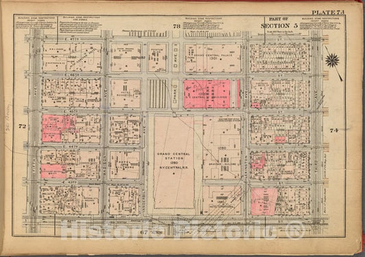 Historic 1927 Map - Plate 73, Part Of Section 5: [Bounded By E. 47Th Street, Third A - Vintage Wall Art