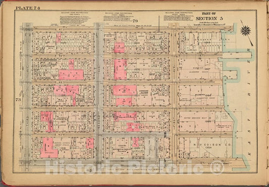 Historic 1927 Map - Plate 74, Part Of Section 5: [Bounded By E. 47Th Street, (East R - Vintage Wall Art