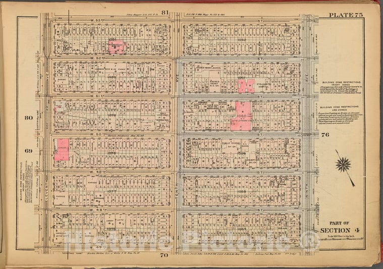 Historic 1927 Map - Plate 75, Part Of Section 4: [Bounded By W. 53Rd Street, Ninth A - Vintage Wall Art