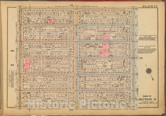 Historic 1927 Map - Plate 75, Part Of Section 4: [Bounded By W. 53Rd Street, Ninth A - Vintage Wall Art