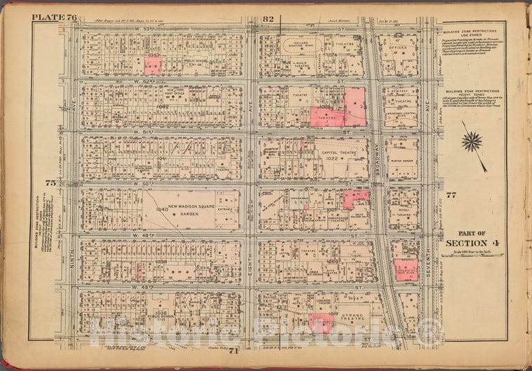 Historic 1927 Map - Plate 76, Part Of Section 4: [Bounded By W. 53Rd Street, Seventh - Vintage Wall Art
