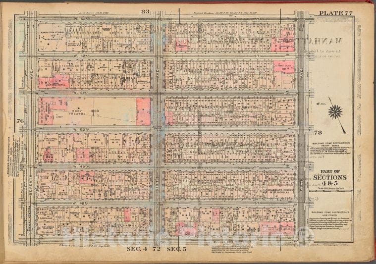Historic 1927 Map - Plate 77, Part Of Sections 4 & 5: [Bounded By W. 53Rd Street, Fi - Vintage Wall Art