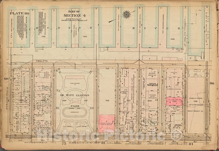 Historic 1927 Map - Plate 80, Part Of Section 4: [Bounded By (Hudson River Piers) Tw - Vintage Wall Art