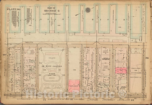 Historic 1927 Map - Plate 80, Part Of Section 4: [Bounded By (Hudson River Piers) Tw - Vintage Wall Art