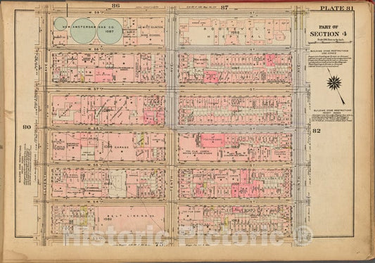 Historic 1927 Map - Plate 81, Part Of Section 4: [Bounded By W. 59Th Street, Ninth A - Vintage Wall Art
