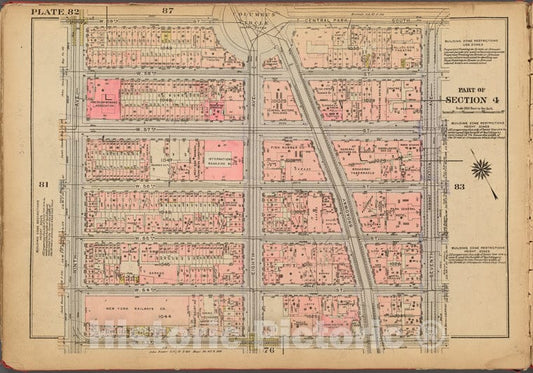 Historic 1927 Map - Plate 82, Part Of Section 4: [Bounded By W. 59Th Street, Columbu - Vintage Wall Art