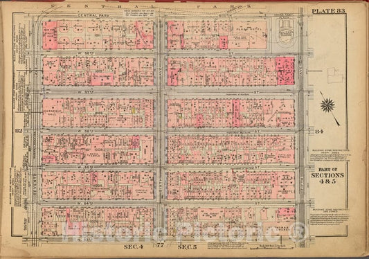 Historic 1927 Map - Plate 83, Part Of Sections 4 & 5: [Bounded By Central Park South - Vintage Wall Art