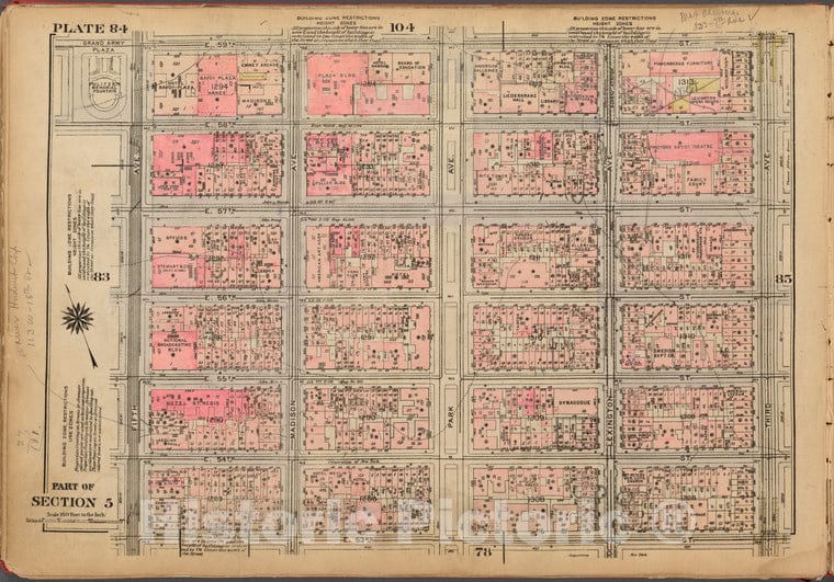 Historic 1927 Map - Plate 84, Part Of Section 5: [Bounded By E. 59Th Street, Third A - Vintage Wall Art