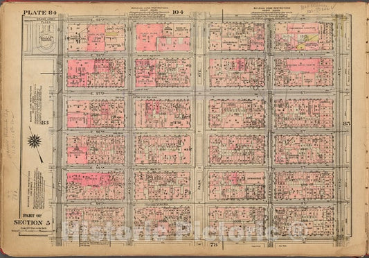 Historic 1927 Map - Plate 84, Part Of Section 5: [Bounded By E. 59Th Street, Third A - Vintage Wall Art