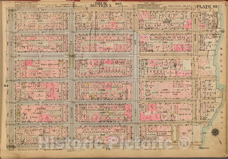 Historic 1927 Map - Plate 85, Part Of Section 5: [Bounded By E. 59Th Street, (East R - Vintage Wall Art