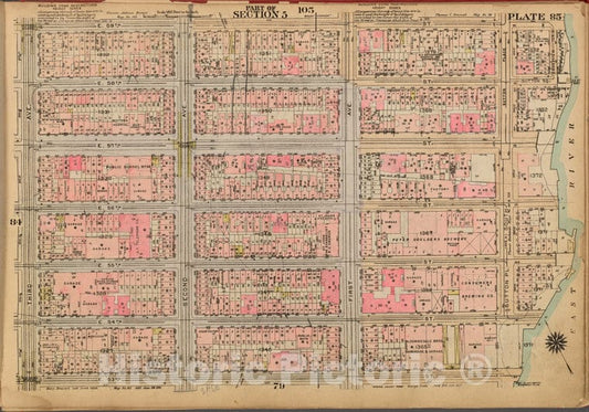 Historic 1927 Map - Plate 85, Part Of Section 5: [Bounded By E. 59Th Street, (East R - Vintage Wall Art