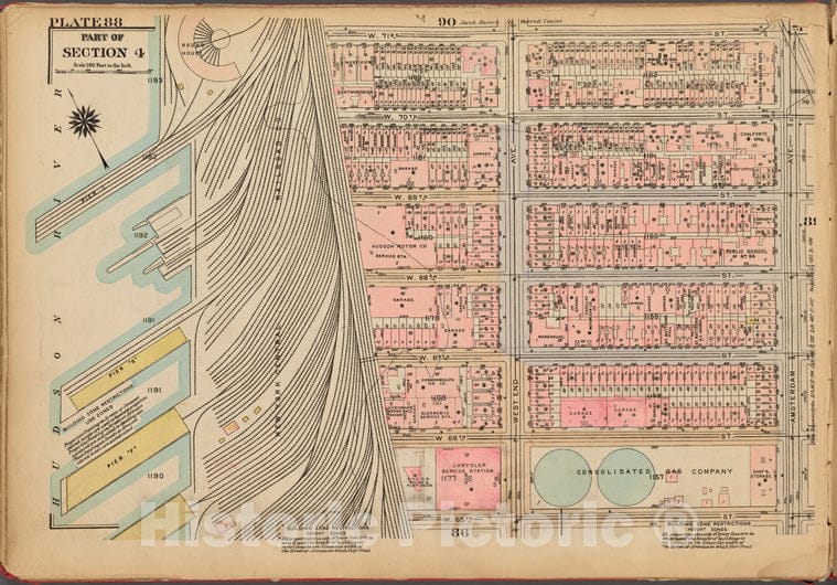 Historic 1927 Map - Plate 88, Part Of Section 4: [Bounded By W. 71St Street, Amsterd - Vintage Wall Art