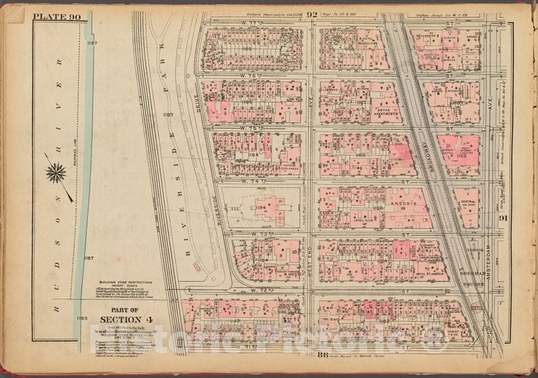 Historic 1927 Map - Plate 90, Part Of Section 4: [Bounded By W. 77Th Street, Amsterd - Vintage Wall Art