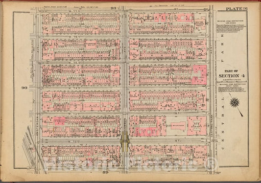 Historic 1927 Map - Plate 91, Part Of Section 4: [Bounded By W. 77Th Street, Central - Vintage Wall Art