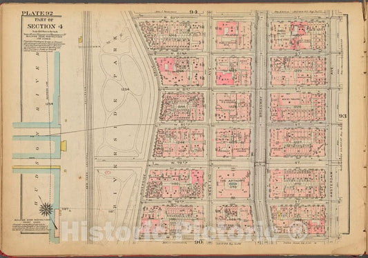Historic 1927 Map - Plate 92, Part Of Section 4: [Bounded By W. 83Rd Street, Amsterd - Vintage Wall Art