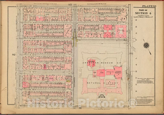 Historic 1927 Map - Plate 93, Part Of Section 4: [Bounded By W. 83Rd Street, Central - Vintage Wall Art