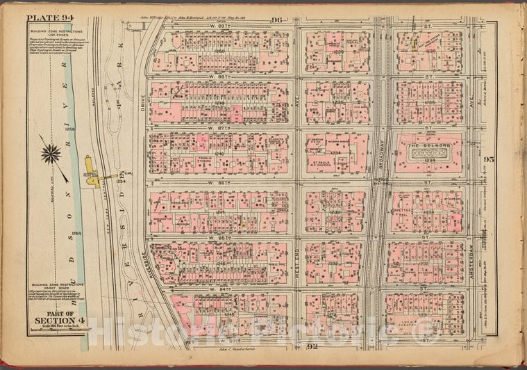 Historic 1927 Map - Plate 94, Part Of Section 4: [Bounded By W. 89Th Street, Amsterd - Vintage Wall Art