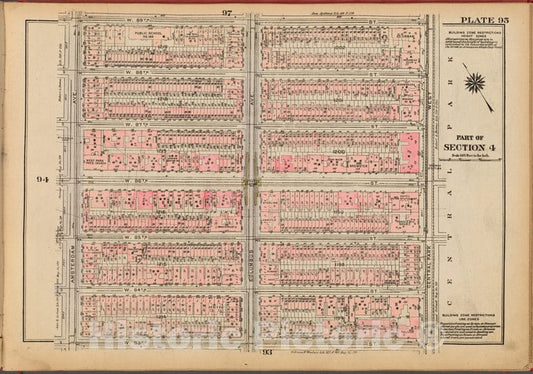 Historic 1927 Map - Plate 95, Part Of Section 4: [Bounded By W. 89Th Street, Central - Vintage Wall Art