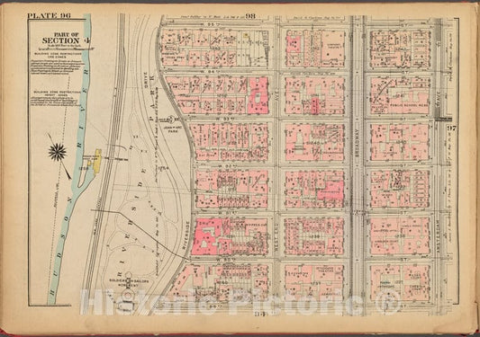 Historic 1927 Map - Plate 96, Part Of Section 4: [Bounded By W. 95Th Street, Amsterd - Vintage Wall Art