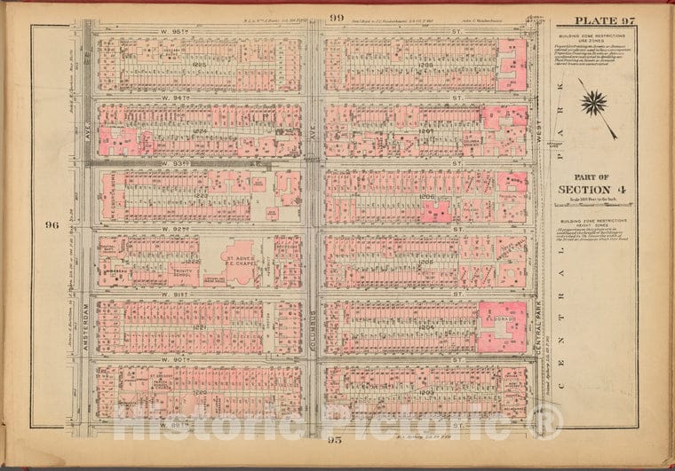 Historic 1927 Map - Plate 97, Part Of Section 4: [Bounded By W. 95Th Street, Central - Vintage Wall Art