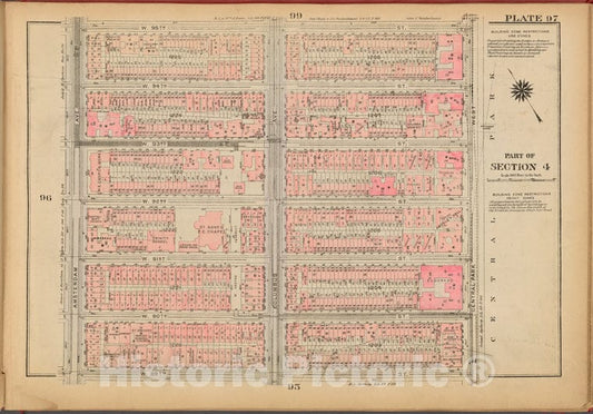 Historic 1927 Map - Plate 97, Part Of Section 4: [Bounded By W. 95Th Street, Central - Vintage Wall Art