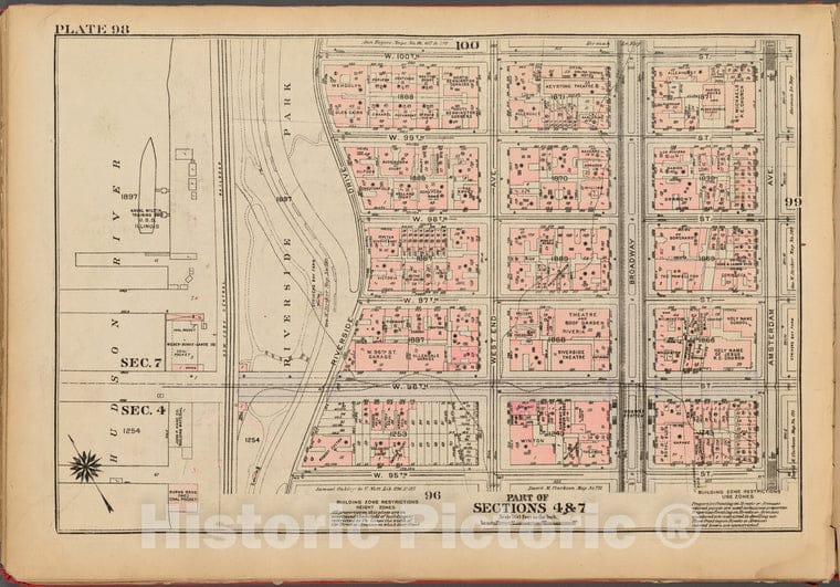 Historic 1927 Map - Plate 98, Part Of Sections 4 & 7: [Bounded By W. 100Th Street, A - Vintage Wall Art