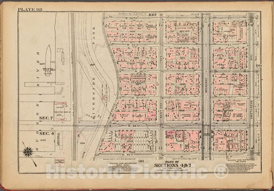 Historic 1927 Map - Plate 98, Part Of Sections 4 & 7: [Bounded By W. 100Th Street, A - Vintage Wall Art