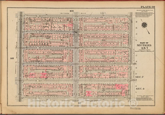 Historic 1927 Map - Plate 99, Part Of Sections 4 & 7: [Bounded By W. 100Th Street, C - Vintage Wall Art