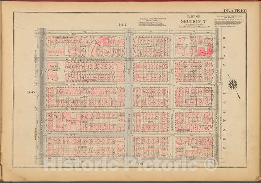 Historic 1927 Map - Plate 101, Part Of Section 7: [Bounded By W. 105Th Street, Centr - Vintage Wall Art