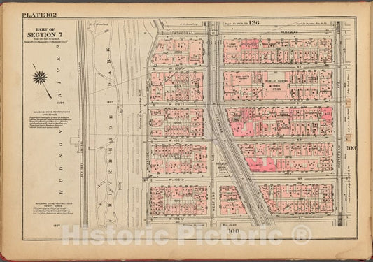Historic 1927 Map - Plate 102, Part Of Section 7: [Bounded By Cathedral Parkway, Ams - Vintage Wall Art