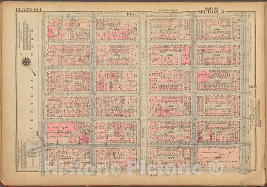 Historic 1927 Map - Plate 104, Part Of Section 5: [Bounded By E. 65Th Street, Third - Vintage Wall Art