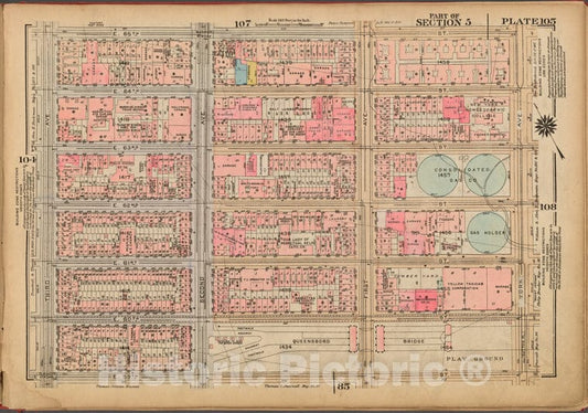 Historic 1927 Map - Plate 105, Part Of Section 5: [Bounded By E. 65Th Street, York A - Vintage Wall Art