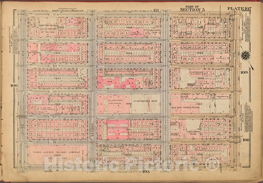 Historic 1927 Map - Plate 107, Part Of Section 5: [Bounded By E. 71St Street, York A - Vintage Wall Art