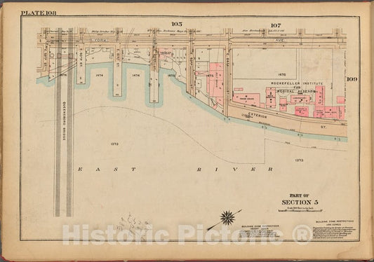 Historic 1927 Map - Plate 108, Part Of Section 5: [Bounded By York Avenue, E. 64Th S - Vintage Wall Art