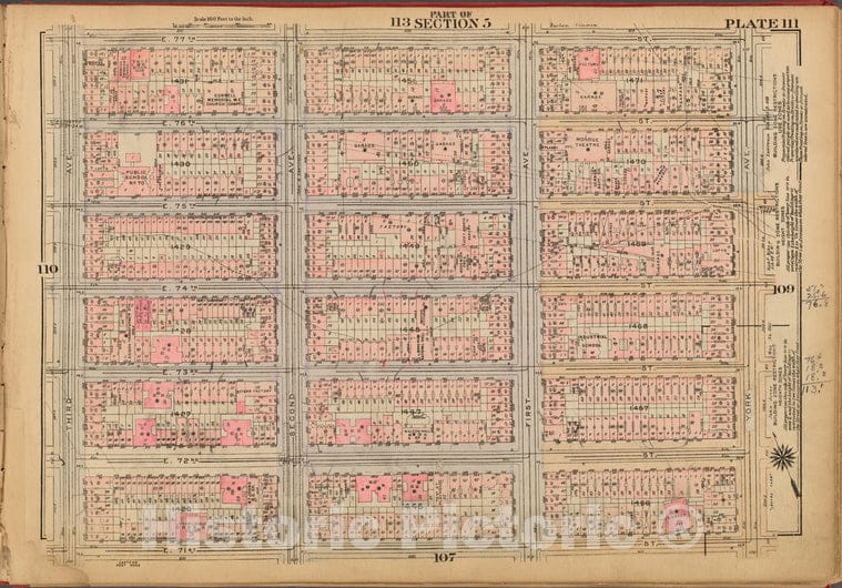 Historic 1927 Map - Plate 111, Part Of Section 5: [Bounded By E. 77Th Street, York A - Vintage Wall Art