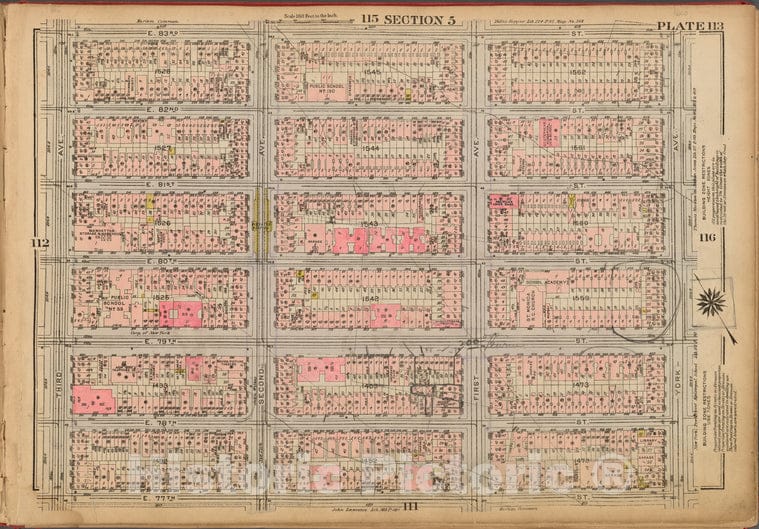 Historic 1927 Map - Plate 113, Part Of Section 5: [Bounded By E. 83Rd Street, York A - Vintage Wall Art