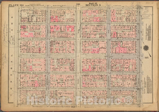 Historic 1927 Map - Plate 114, Part Of Section 5: [Bounded By E. 89Th Street, Third - Vintage Wall Art