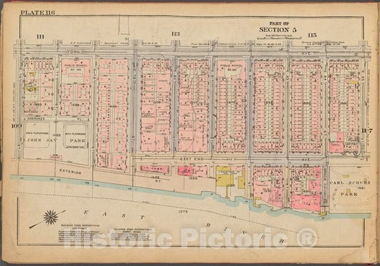 Historic 1927 Map - Plate 116, Part Of Section 5: [Bounded By York Avenue, E. 85Th S - Vintage Wall Art