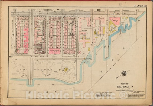 Historic 1927 Map - Plate 117, Part Of Section 5: [Bounded By York Avenue, E. 91St S - Vintage Wall Art