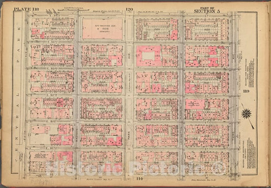 Historic 1927 Map - Plate 118, Part Of Section 5: [Bounded By E. 95Th Street, Third - Vintage Wall Art
