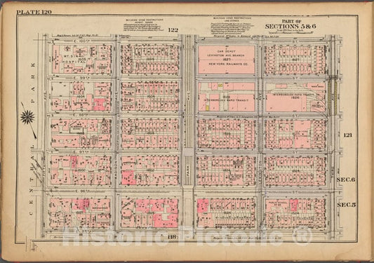 Historic 1927 Map - Plate 120, Part Of Sections 5 & 6: [Bounded By E. 100Th Street, Vintage Wall Art