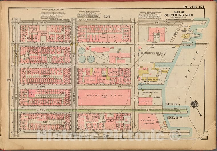 Historic 1927 Map - Plate 121, Part Of Sections 5 & 6: [Bounded By E. 100Th Street, Vintage Wall Art