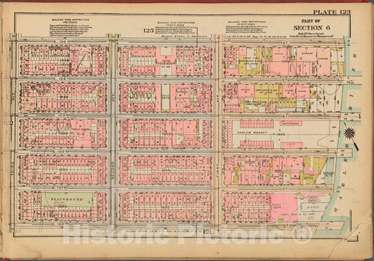 Historic 1927 Map - Plate 123, Part Of Section 6: [Bounded By E. 105Th Street, (Harl - Vintage Wall Art