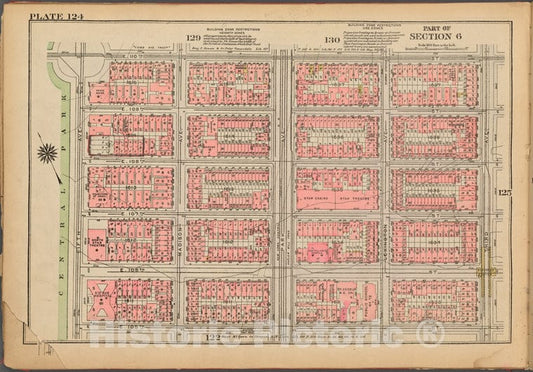 Historic 1927 Map - Plate 124, Part Of Section 6: [Bounded By E. 110Th Street, Third - Vintage Wall Art
