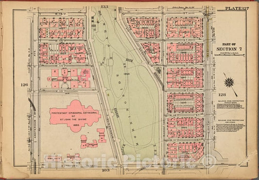 Historic 1927 Map - Plate 127, Part Of Section 7: [Bounded By W. 116Th Street, Eight - Vintage Wall Art