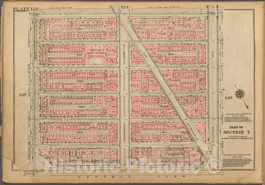 Historic 1927 Map - Plate 128, Part Of Section 7: [Bounded By W. 116Th Street, Lenox - Vintage Wall Art
